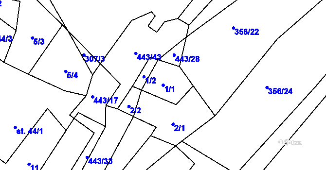 Parcela st. 1 v KÚ Oldřiš u Hlinska, Katastrální mapa