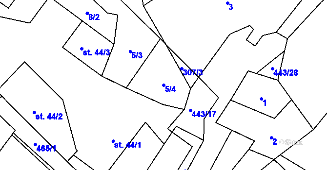Parcela st. 5/4 v KÚ Oldřiš u Hlinska, Katastrální mapa