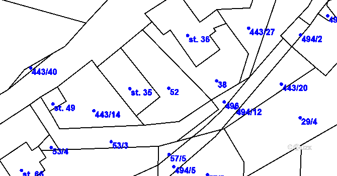 Parcela st. 52 v KÚ Oldřiš u Hlinska, Katastrální mapa