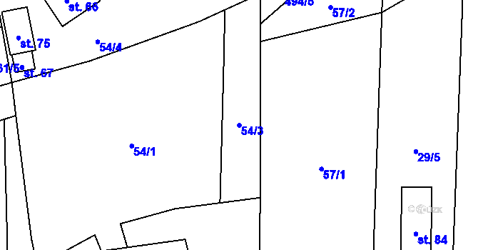 Parcela st. 54/3 v KÚ Oldřiš u Hlinska, Katastrální mapa