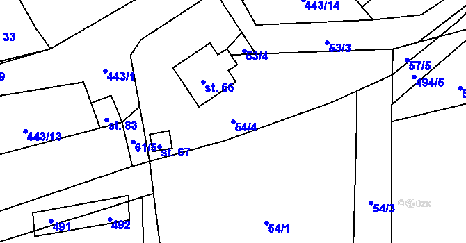 Parcela st. 54/4 v KÚ Oldřiš u Hlinska, Katastrální mapa