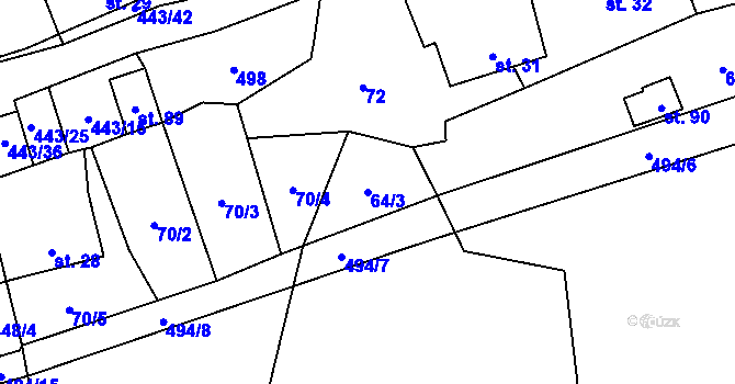 Parcela st. 64/3 v KÚ Oldřiš u Hlinska, Katastrální mapa