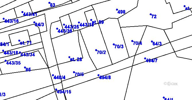 Parcela st. 70/2 v KÚ Oldřiš u Hlinska, Katastrální mapa