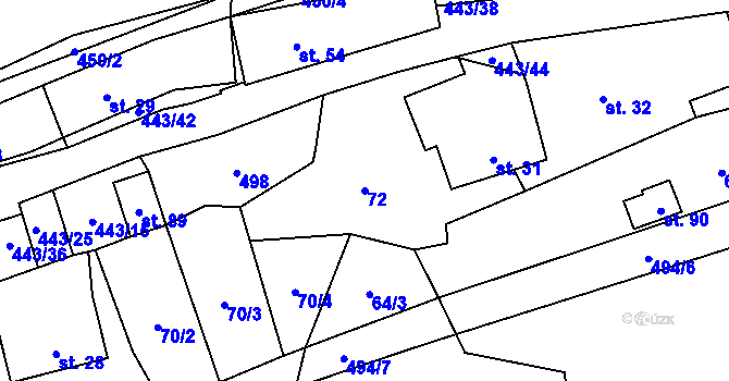 Parcela st. 72 v KÚ Oldřiš u Hlinska, Katastrální mapa