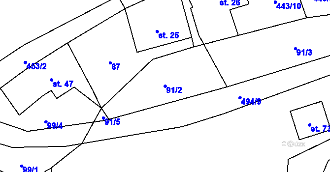 Parcela st. 91/2 v KÚ Oldřiš u Hlinska, Katastrální mapa