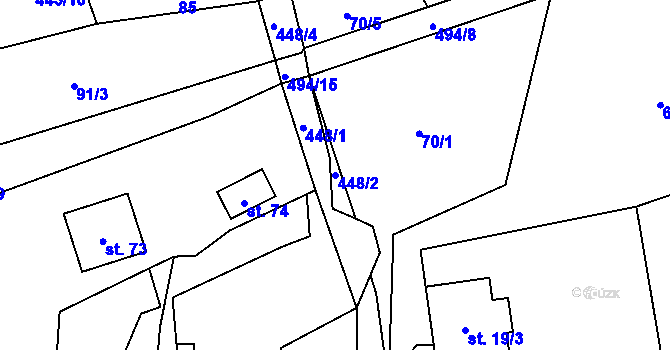 Parcela st. 448/2 v KÚ Oldřiš u Hlinska, Katastrální mapa