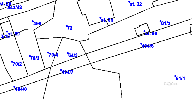 Parcela st. 61/4 v KÚ Oldřiš u Hlinska, Katastrální mapa