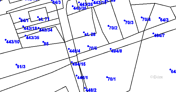 Parcela st. 70/5 v KÚ Oldřiš u Hlinska, Katastrální mapa