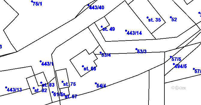 Parcela st. 53/4 v KÚ Oldřiš u Hlinska, Katastrální mapa