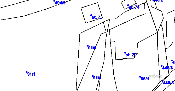 Parcela st. 91/6 v KÚ Oldřiš u Hlinska, Katastrální mapa