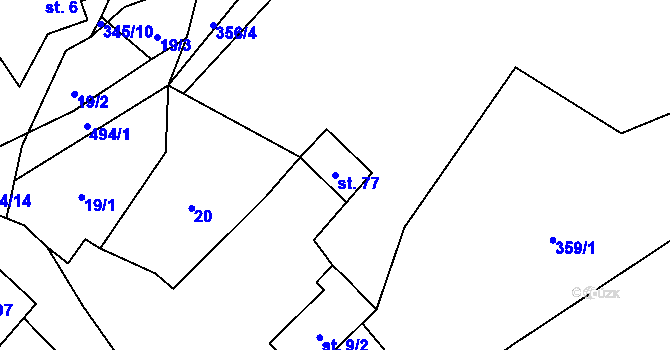 Parcela st. 77 v KÚ Oldřiš u Hlinska, Katastrální mapa