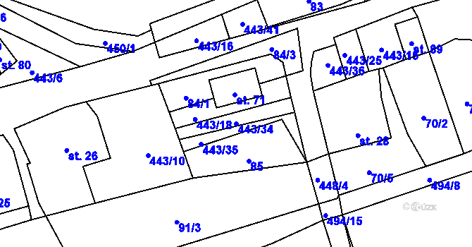 Parcela st. 443/34 v KÚ Oldřiš u Hlinska, Katastrální mapa