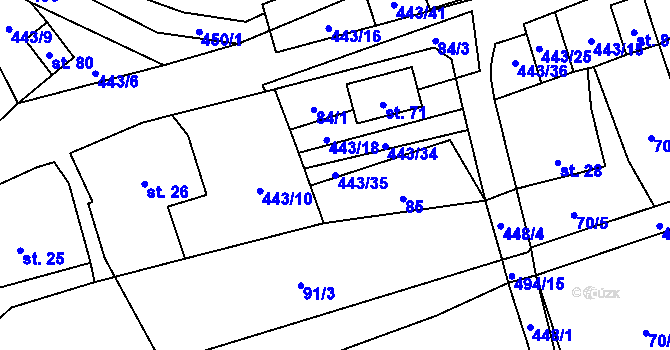 Parcela st. 443/35 v KÚ Oldřiš u Hlinska, Katastrální mapa
