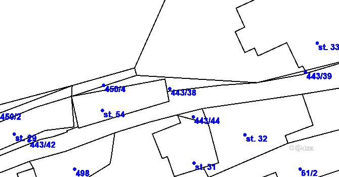 Parcela st. 443/38 v KÚ Oldřiš u Hlinska, Katastrální mapa