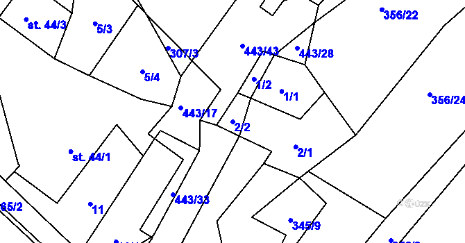 Parcela st. 2/2 v KÚ Oldřiš u Hlinska, Katastrální mapa