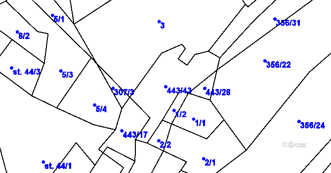 Parcela st. 443/43 v KÚ Oldřiš u Hlinska, Katastrální mapa