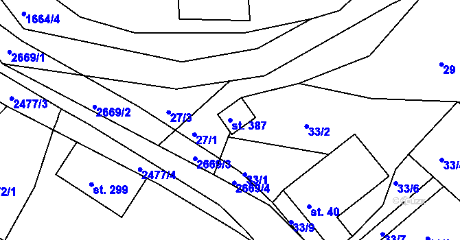 Parcela st. 387 v KÚ Oldřiš u Poličky, Katastrální mapa