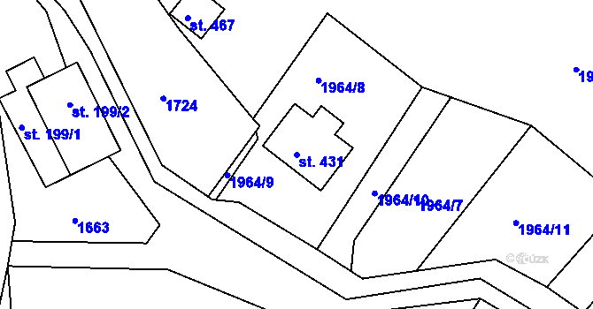 Parcela st. 431 v KÚ Oldřiš u Poličky, Katastrální mapa