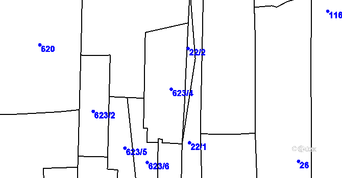 Parcela st. 623/4 v KÚ Oldřišov, Katastrální mapa