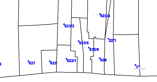 Parcela st. 623/5 v KÚ Oldřišov, Katastrální mapa