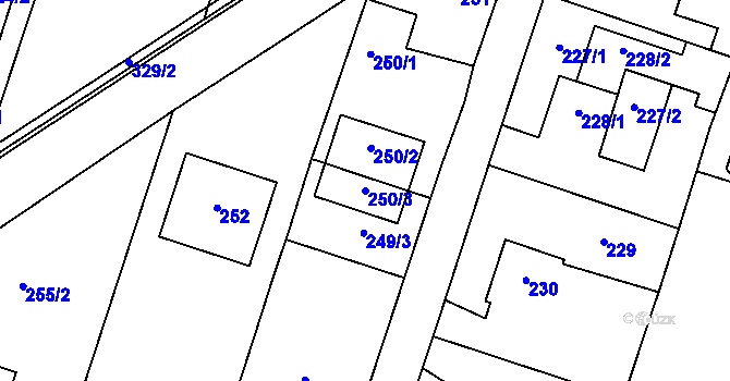 Parcela st. 250/3 v KÚ Oldřišov, Katastrální mapa