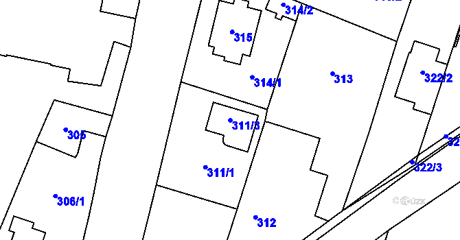 Parcela st. 311/3 v KÚ Oldřišov, Katastrální mapa