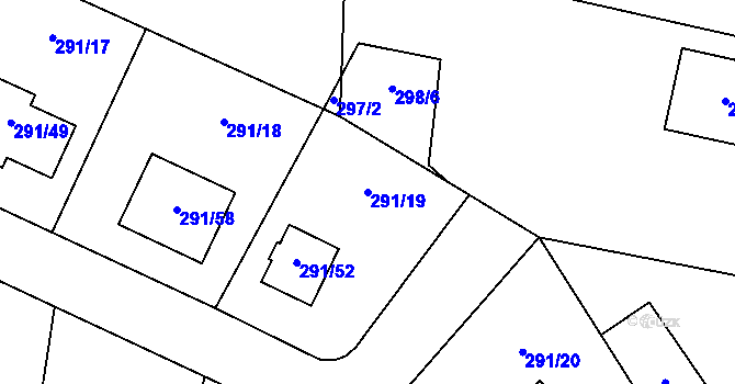 Parcela st. 291/19 v KÚ Oldřišov, Katastrální mapa