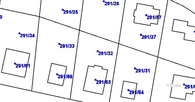 Parcela st. 291/32 v KÚ Oldřišov, Katastrální mapa