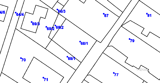 Parcela st. 68/1 v KÚ Oldřišov, Katastrální mapa