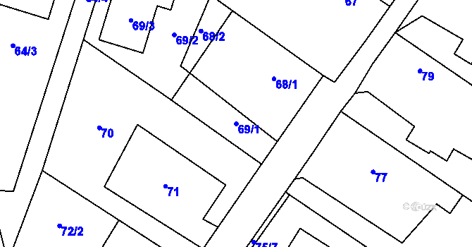 Parcela st. 69/1 v KÚ Oldřišov, Katastrální mapa
