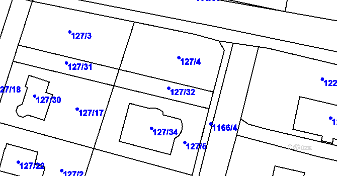 Parcela st. 127/32 v KÚ Oldřišov, Katastrální mapa