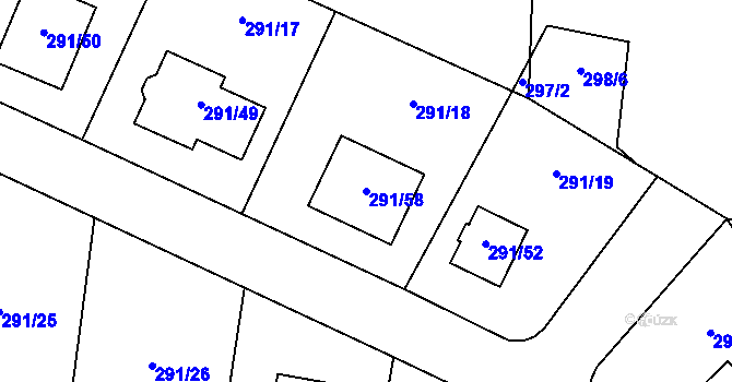 Parcela st. 291/58 v KÚ Oldřišov, Katastrální mapa