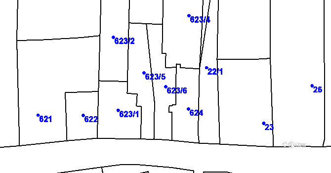 Parcela st. 623/6 v KÚ Oldřišov, Katastrální mapa