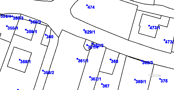 Parcela st. 361/4 v KÚ Oldřišov, Katastrální mapa