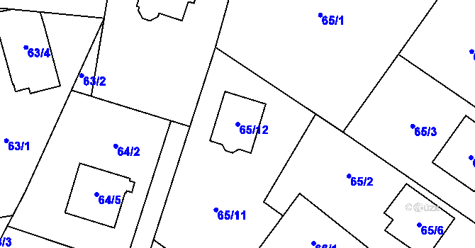 Parcela st. 65/12 v KÚ Oldřišov, Katastrální mapa