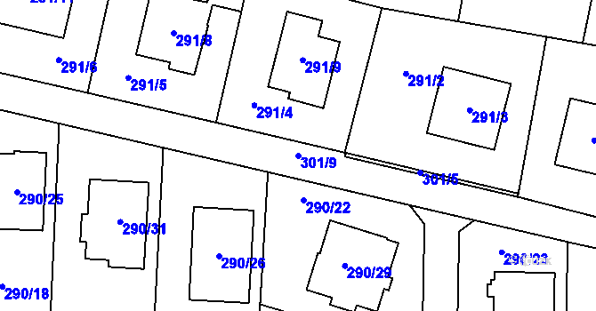 Parcela st. 301/9 v KÚ Oldřišov, Katastrální mapa