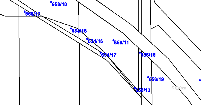 Parcela st. 634/17 v KÚ Oldřišov, Katastrální mapa