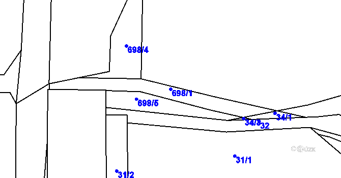 Parcela st. 698/1 v KÚ Oldřišov, Katastrální mapa