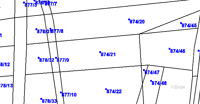 Parcela st. 874/21 v KÚ Oldřišov, Katastrální mapa