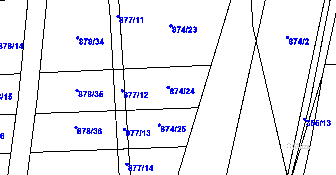 Parcela st. 874/24 v KÚ Oldřišov, Katastrální mapa