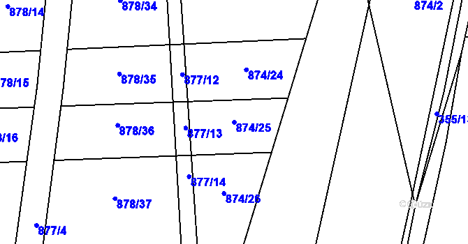 Parcela st. 874/25 v KÚ Oldřišov, Katastrální mapa