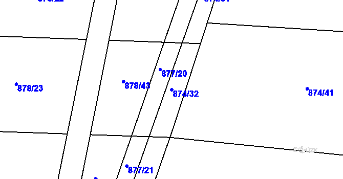 Parcela st. 874/32 v KÚ Oldřišov, Katastrální mapa