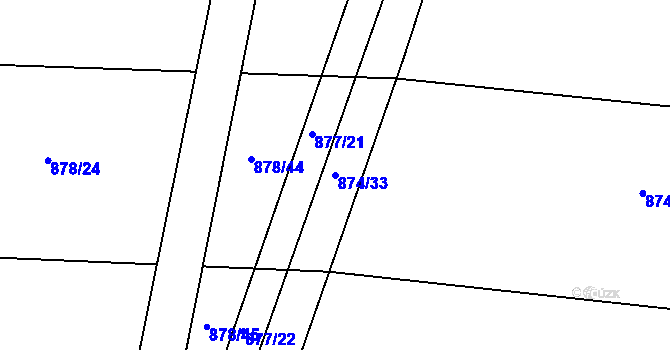 Parcela st. 874/33 v KÚ Oldřišov, Katastrální mapa