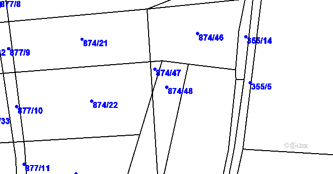 Parcela st. 874/48 v KÚ Oldřišov, Katastrální mapa