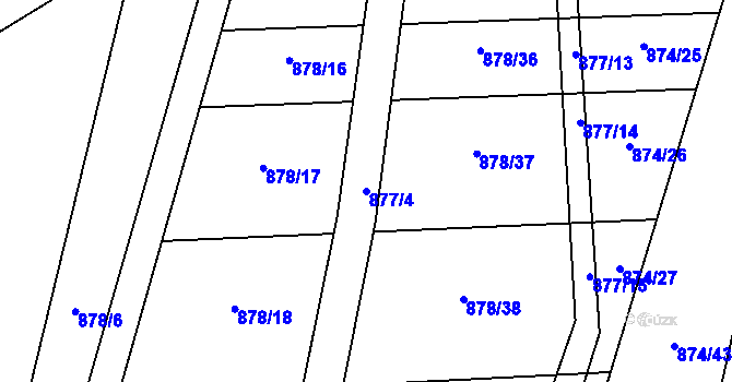 Parcela st. 877/4 v KÚ Oldřišov, Katastrální mapa
