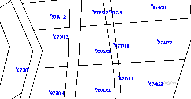 Parcela st. 878/33 v KÚ Oldřišov, Katastrální mapa