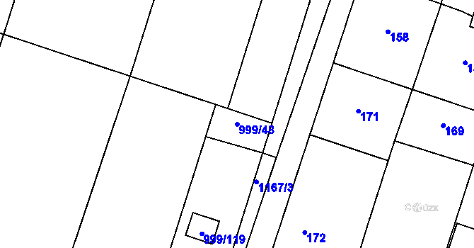 Parcela st. 999/48 v KÚ Oldřišov, Katastrální mapa