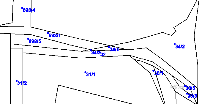 Parcela st. 32 v KÚ Oldřišov, Katastrální mapa