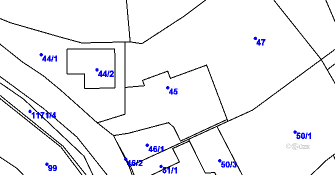 Parcela st. 45 v KÚ Oldřišov, Katastrální mapa