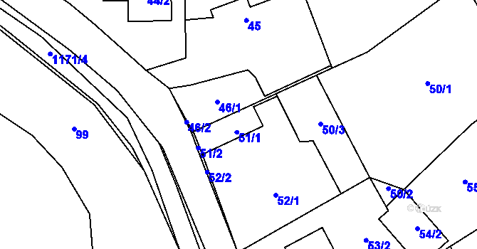 Parcela st. 51 v KÚ Oldřišov, Katastrální mapa